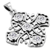 Jerusalem Cross Silver Pendant set w/ Clear CZ, p266